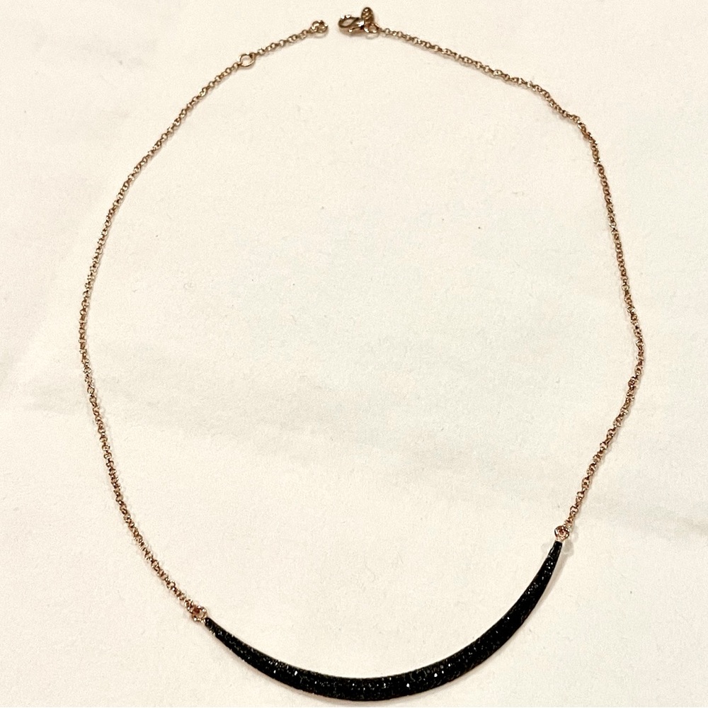 Black crystal moon shaped pendant necklace